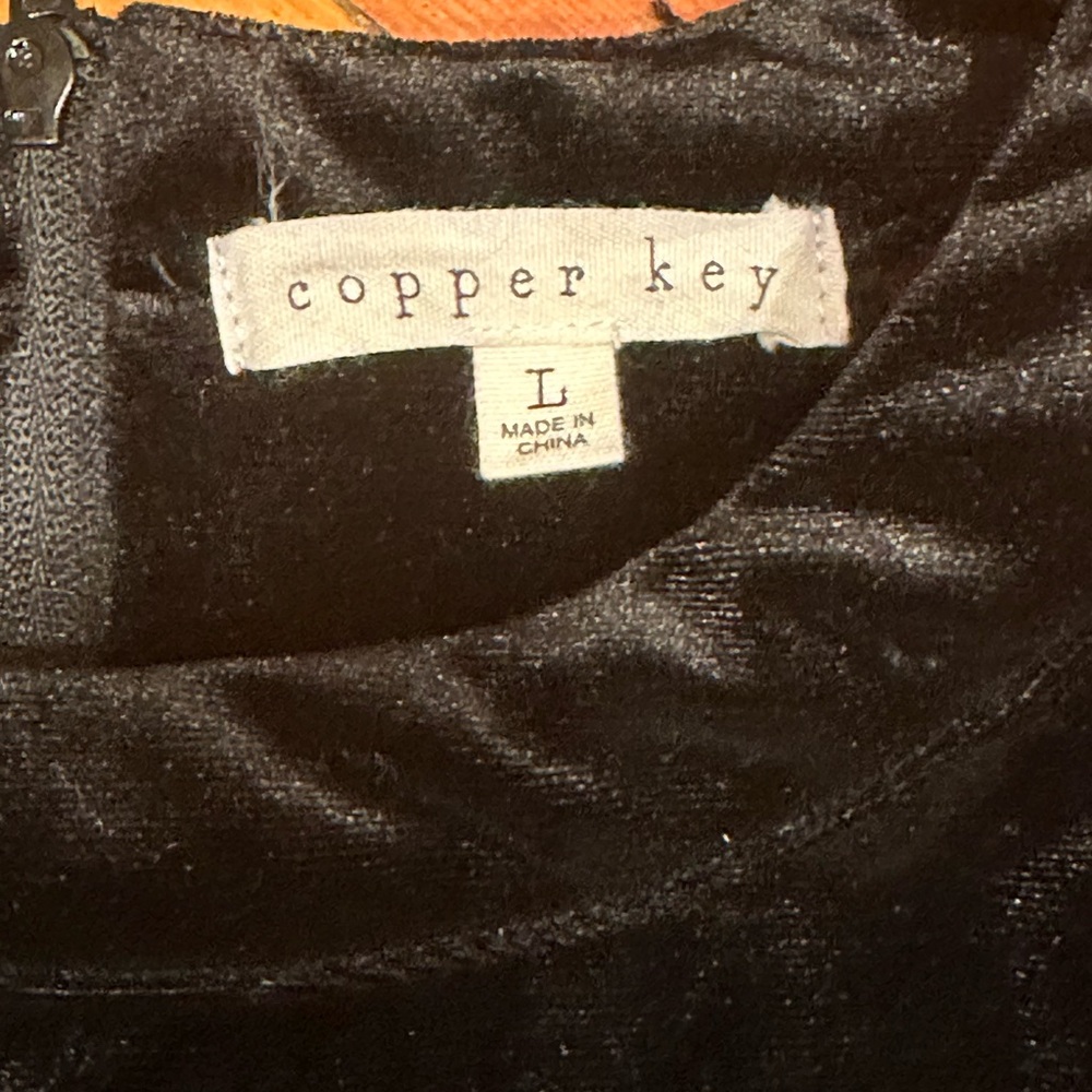 Black Velvet Halter fit and flare twirl skirt Dress by Copper Key with stretch - Picture 2 of 9